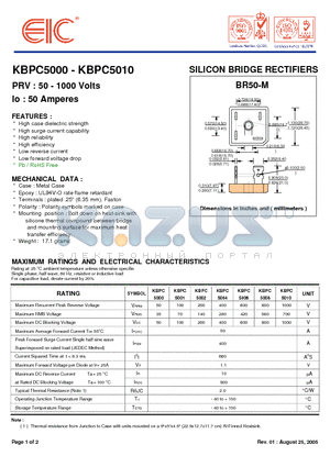 KBPC5004 datasheet - SILICON BRIDGE RECTIFIERS