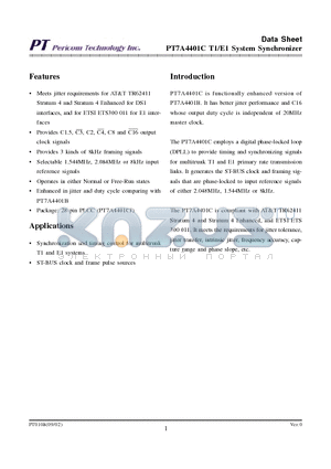 PT7A4401CJ datasheet - PT7A4401C T1/E1 System Synchronizer