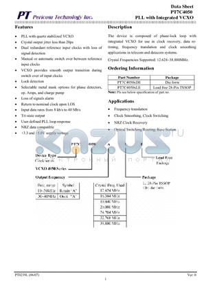 PT7C4050ADE datasheet - PLL with Integrated VCXO