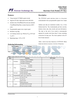 PT7C4363 datasheet - Real-time Clock Module (I2C Bus)