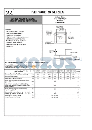 KBPC8-BR8 datasheet - SINGLE PHASE 8.0 AMPS. SILICON BRIDGE RECTIFIERS