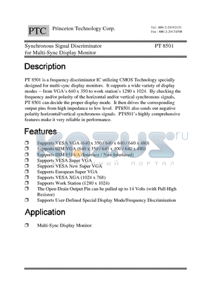 PT8501P20A datasheet - Synchronous Signal Discriminator for Multi-Sync Display Monitor