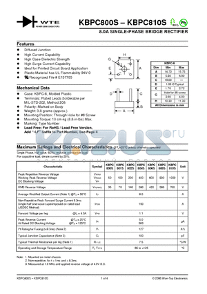 KBPC800S datasheet - 8.0A SINGLE-PHASE BRIDGE RECTIFIER