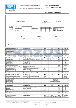 HE05-1B83-150_DE datasheet - (deutsch) HE Reed Relay