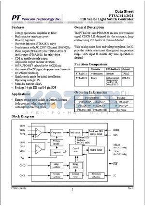 PT8A2611 datasheet - PIR Sensor Light Switch Controller