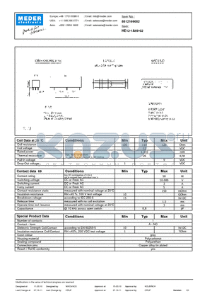 HE12-1A69-02 datasheet - HE Reed Relay