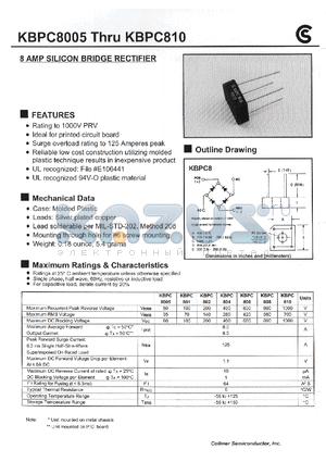 KBPC804 datasheet - 8 AMP SILICON BRIDGE RECTIFIER