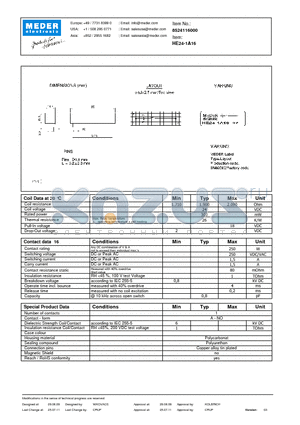 HE24-1A16 datasheet - HE Reed Relay