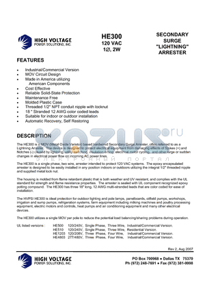 HE300 datasheet - SECONDARY SURGE 