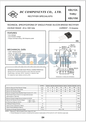 KBU10A datasheet - TECHNICAL SPECIFICATIONS OF SINGLE-PHASE SILICON BRIDGE RECTIFIER