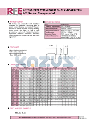 ME103K2E datasheet - METALIZED POLYESTER FILM CAPACITORS ME Series: Encapsulated