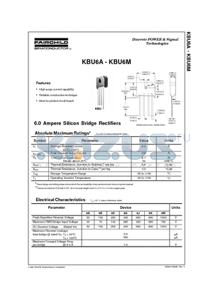 KBU6G datasheet - 6.0 Ampere Silicon Bridge Rectifiers