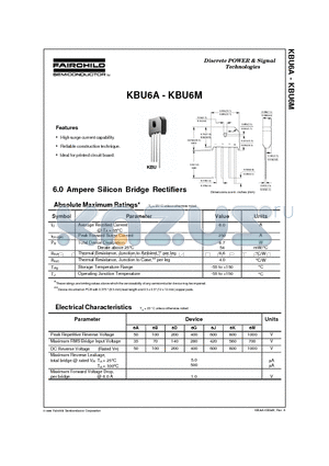 KBU6J datasheet - 6.0 Ampere Silicon Bridge Rectifiers