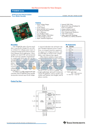 PTB48540A datasheet - 10-W Power-Over-Ethernet Isolated Power Module Assembly