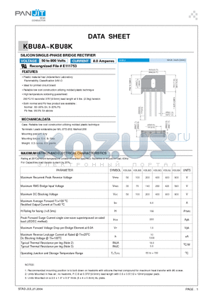 KBU8J datasheet - SILICON SINGLE-PHASE BRIDGE RECTIFIER