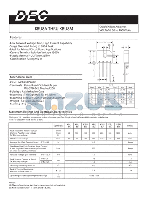 KBU8M datasheet - CURRENT 8.0 Amperes VOLTAGE 50 to 1000 Volts