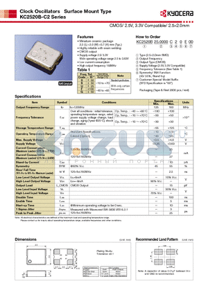 KC2520B-C2 datasheet - CMOS/ 2.5V, 3.3V Compatible/ 2.52.0mm
