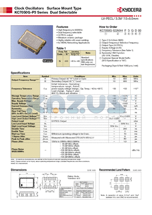 KC7050G-P3 datasheet - LV-PECL/ 3.3V/ 7.05.0mm