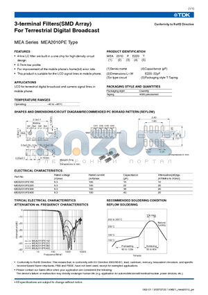 MEA2010PE220 datasheet - 3-terminal Filters(SMD Array) For Terrestrial Digital Broadcast