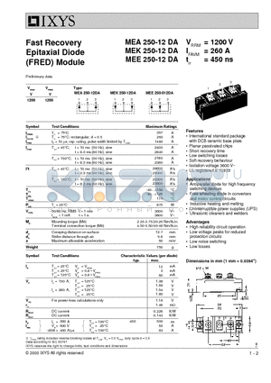 MEA250-12DA datasheet - Fast Recovery Epitaxial Diode (FRED) Module