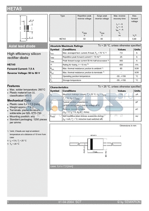 HE7A5 datasheet - High efficiency silicon rectifier diode