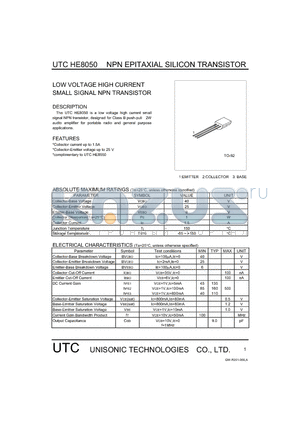 HE8050-TO-92 datasheet - NPN EPITAXIAL SILICON TRANSISTOR