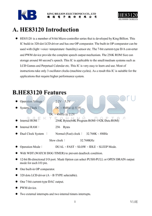 HE83120 datasheet - 8-BIT MICRO-CONTROLLER