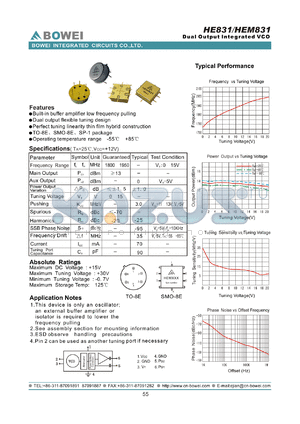 HE831 datasheet - Dual Output intergrated VCO