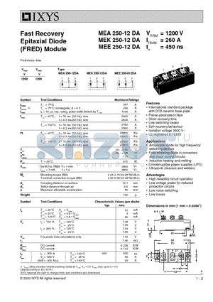 MEE250-12DA datasheet - Fast Recovery Epitaxial Diode (FRED) Module
