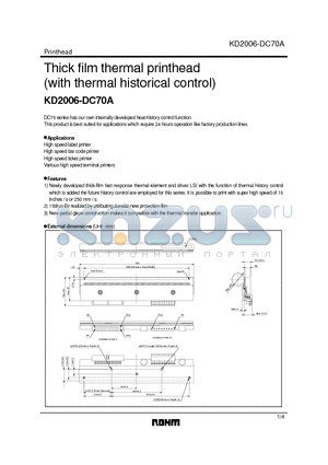 KD2006-DC70A datasheet - Thick film thermal printhead (with thermal historical control)
