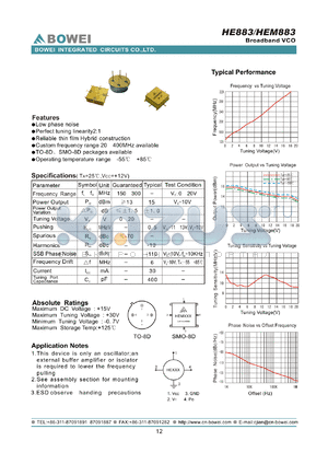 HE883 datasheet - Broadband VCO