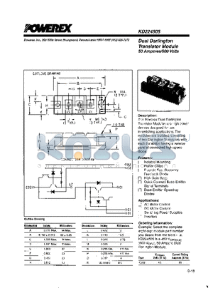 KD224505 datasheet - Dual Darlington Transistor Module (50 Amperes/600 Volts)