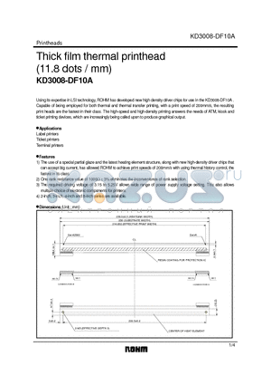 KD3008-DF10A datasheet - Thick film thermal printhead (11.8 dots / mm)