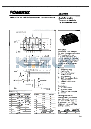 KD324515 datasheet - Dual Darlington Transistor Module (150 Amperes/600 Volts)