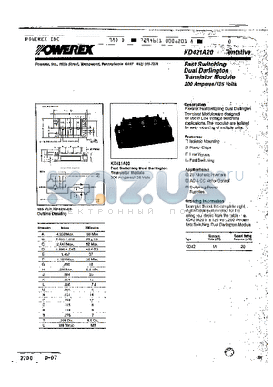 KD421A20 datasheet - Fast Switching Dual Darlington Transistor Module (200 Amperes/125 Volts)