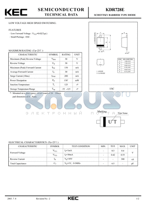 KDR728E datasheet - SCHOTTKY BARRIER TYPE DIODE(LOW VOLTAGE HIGH SPEED SWITCHING)