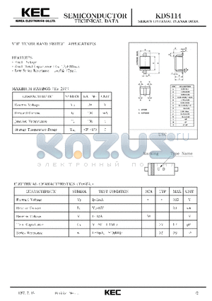 KDS114 datasheet - SILICON EPITAXIAL PLANAR DIODE (VHF TUNER BAND SWITCH APPLICATIONS)