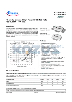 PTFB191501E datasheet - Thermally-Enhanced High Power RF LDMOS FETs 150 W, 1930  1990 MHz