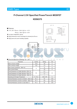 KDS6375 datasheet - P-Channel 2.5V Specified PowerTrench MOSFET