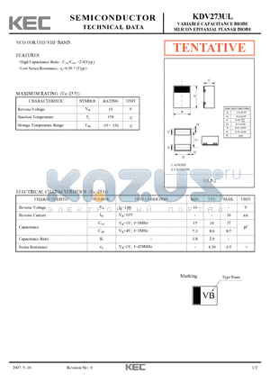 KDV273UL datasheet - VARIABLE CAPACITANCE DIODE SILICON EPITAXIAL PLANAR DIODE VCO FOR UHF/VHF BAND
