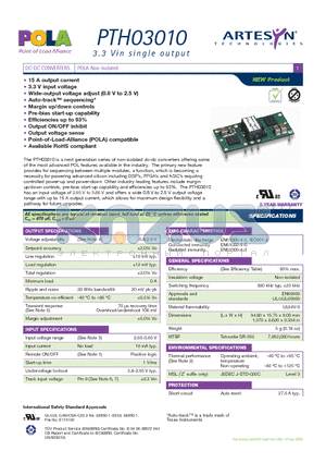 PTH03010 datasheet - DC-DC CONVERTERS POLA Non-isolated