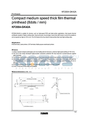 KF2004-GK42A datasheet - Compact medium speed thick film thermal printhead (8dots / mm)