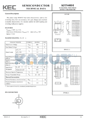 KF3N40D datasheet - N CHANNEL MOS FIELD EFFECT TRANSISTOR