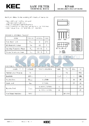 KF448 datasheet - SPECIFICATIONS FOR SAW FILTER(BAND PASS FILTERS FOR THE RECEIVING RF CIRCUITS OF TRANSCEIVER)