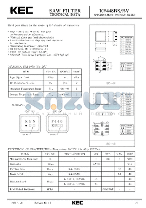 KF448AS datasheet - SPECIFICATIONS FOR SAW FILTER(BAND PASS FILTERS FOR THE RECEIVING RF CIRCUITS OF TRANSCEIVER)