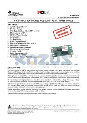 PTH05050WAST datasheet - 6-A, 5-V INPUT NON-ISOLATED WIDE OUTPUT ADJUST POWER MODULE