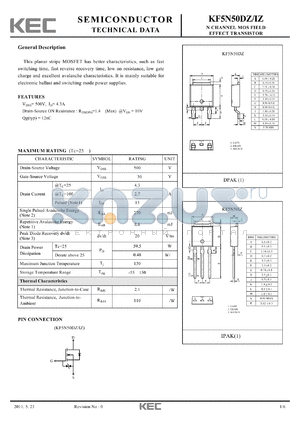 KF5N50DZ datasheet - N CHANNEL MOS FIELD EFFECT TRANSISTOR