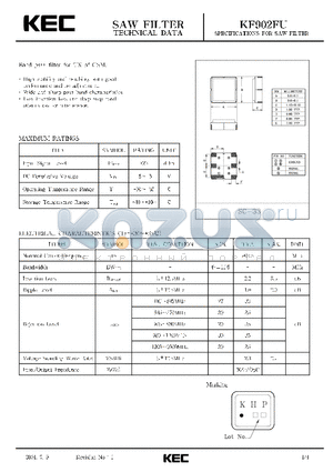 KF902FU datasheet - SPECIFICATIONS FOR SAW FILTER(BAND PASS FILTERS FOR TX OF GSM)