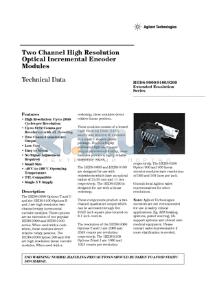 HEDS-9000 datasheet - Two Channel High Resolution Optical Incremental Encoder Modules