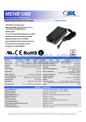 MENB1080 datasheet - Medical Switch-Mode Power Supply